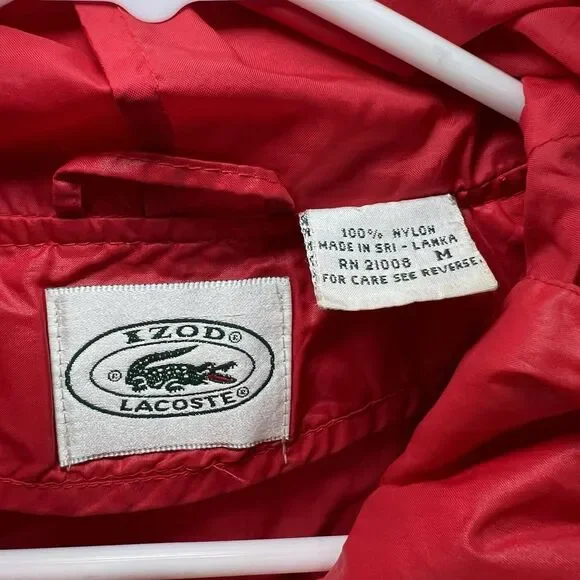 Vintage Izod Lacoste Half Zip Hooded Windbreaker Jacket Mens Medium Red Nylon - Picture 8 of 11
